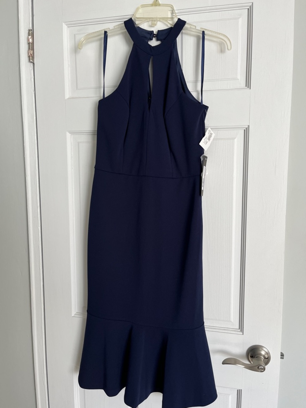 Bebe Navy Halter Mermaid Hem Cocktail Dress